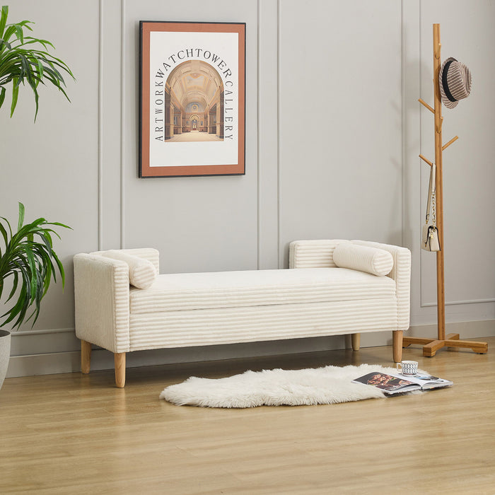 Upholstered Corduroy Flip Top Storage Bench For Living Room