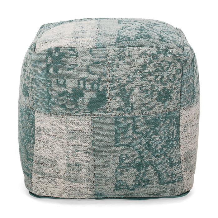 Ocean - Square Pouf Ottoman And Floor Cushion - Teal / Beige