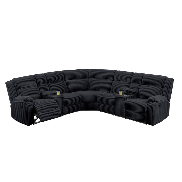 Manual Motion Reclining Sectional LAF / RAF Loveseat With Consoles Cup Holders Upholstered Living Room - Black