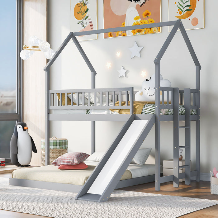 House Bunk Bed With Slide And Built In Ladder