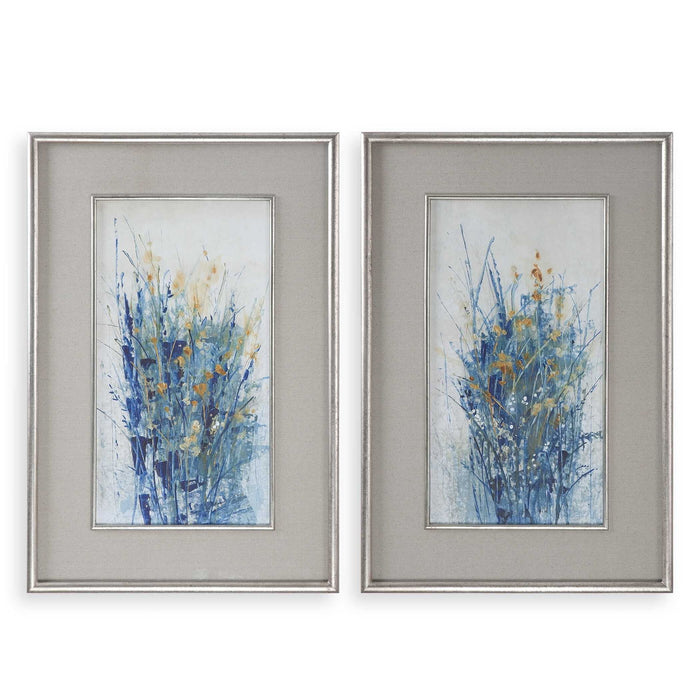 Indigo Florals - Framed Art (Set of 2) - Blue