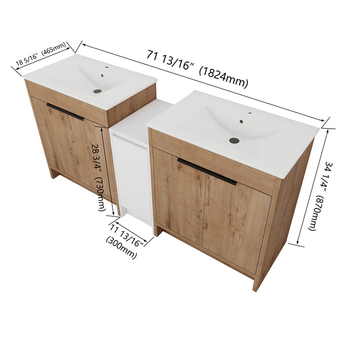 Freestanding Bathroom Vanity & Sink, Storage Cabinets, Soft Closing Doors