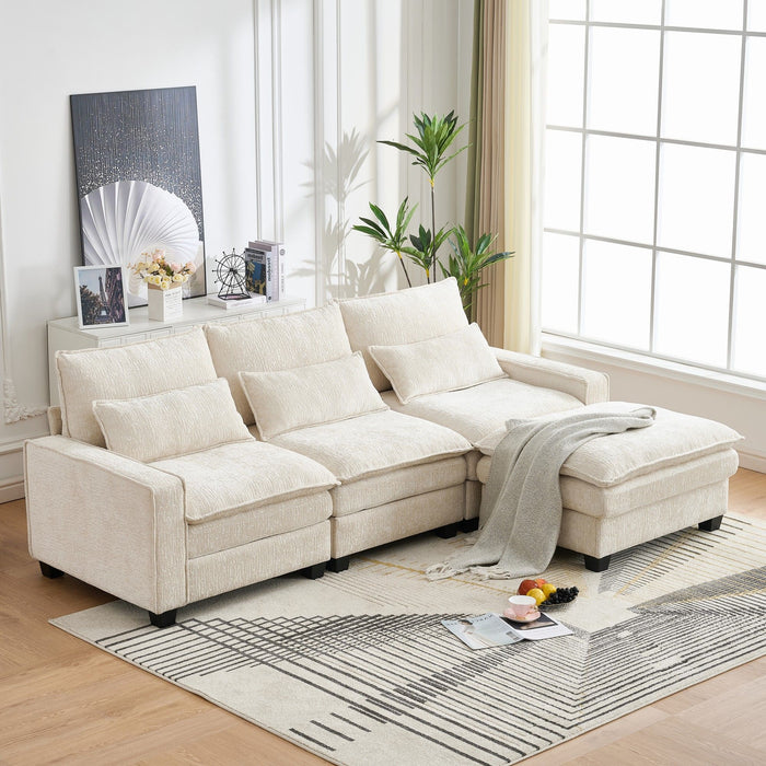 Modern Comfy Chenille L Shaped Sectional Sofa With Movable Ottoman