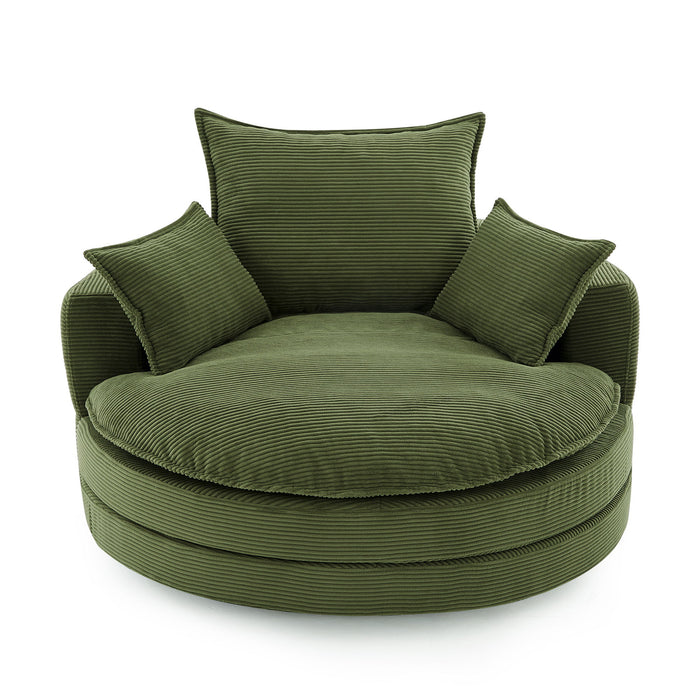 360° Swivel Accent Barrel Chair With Dual Layer Cushion And 3 Removable Pillows