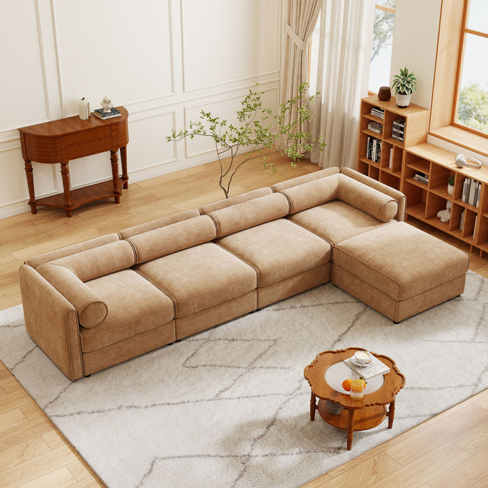 Contemporary Elegant White Chenille Sofa With Storage And Ottoman