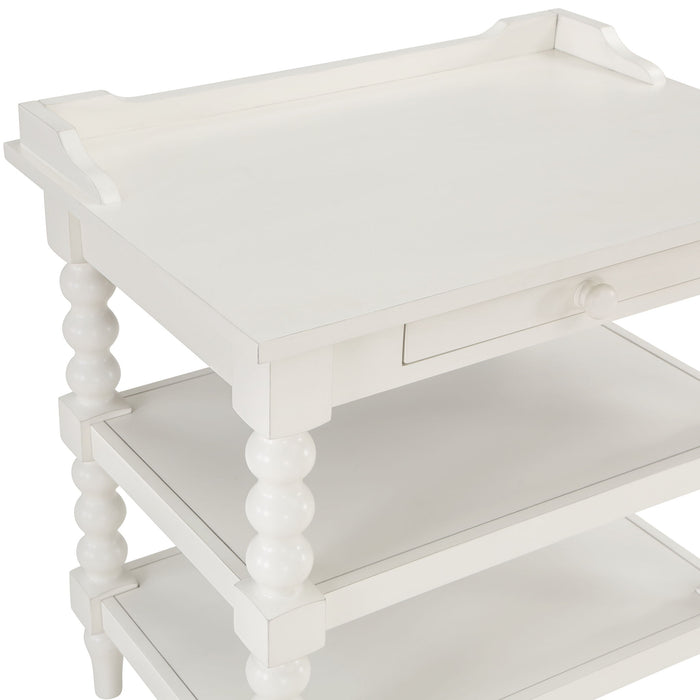 Aria - Nightstand With Styling, 2 Shelves, Pull Out Tray, Spool Turned Legs - Antique White
