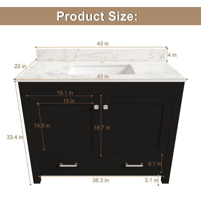 Bathroom Vanity Set, Cabinet With Doors & Drawers, Single Faucet Hole - Black
