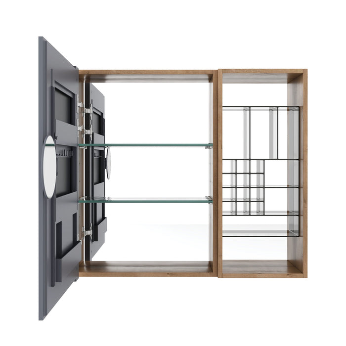 Wall Mounted Bathroom Mirror Cabinet With Adjustable Shelves - Imitative Oak