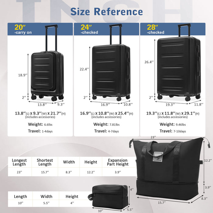 Hardside Luggage Set 5 Piece With Front Opening