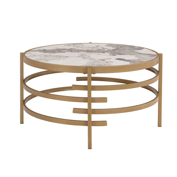Round Table With Sintered Stone Top And Sturdy Metal Frame