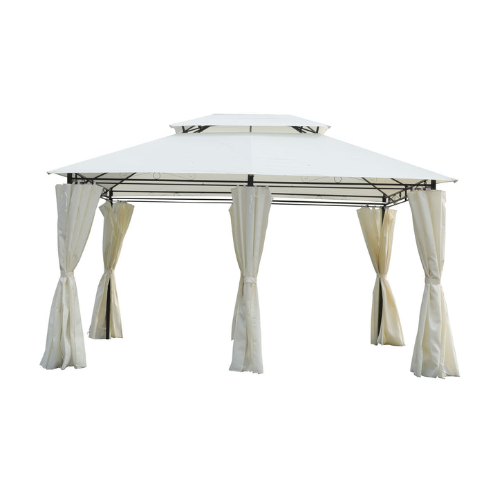 Outdoor Patio Gazebo Tent With Ventilated Double Roof And Sidewall