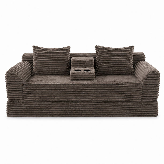 Soft Striped Convertible Sofa Bed, Dual Use Lounge Couch With Cup Holders And Pillows