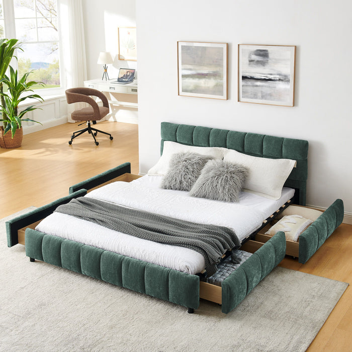 Modern Platform Bed Frame With Thick Chenille Fabric