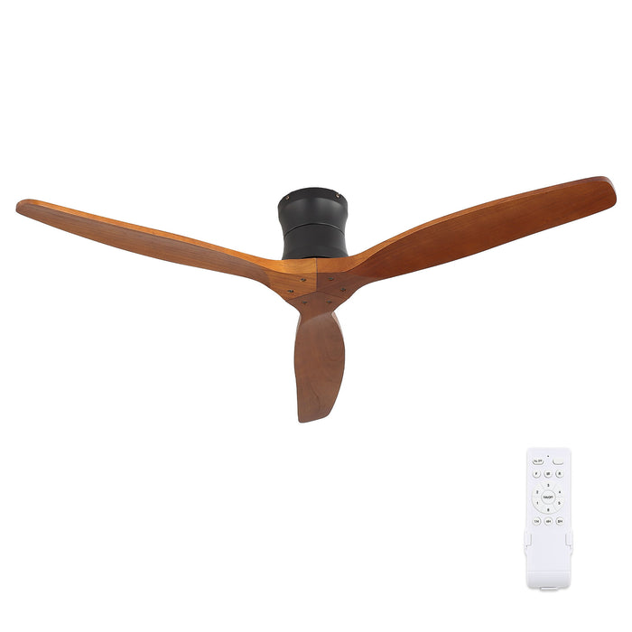 52" Ceiling Fan, No Light Flush Mount Low Profile 3 Blades With Remote Control