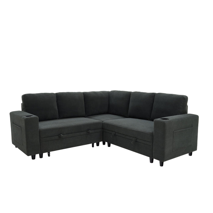 Upholstered L - Shape Sectional Sofa Bed With Pull Out Sleeper And Storage