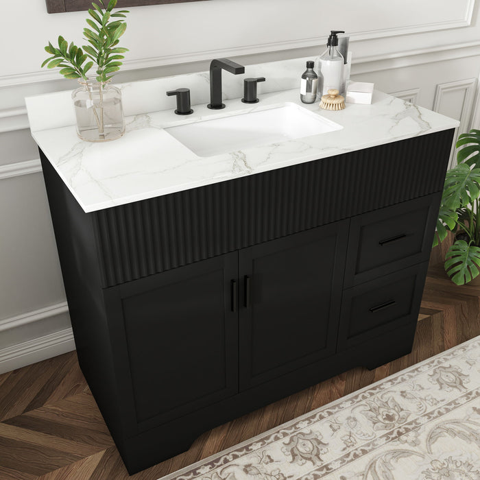 Bathroom Vanity Set, Fluted Cabinet, 3 Faucet Holes, Sink Included - Black