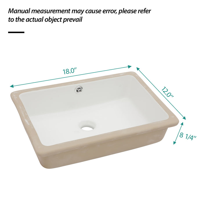 Modern Ceramic Rectangular Undermount Bathroom Sink With Overflow