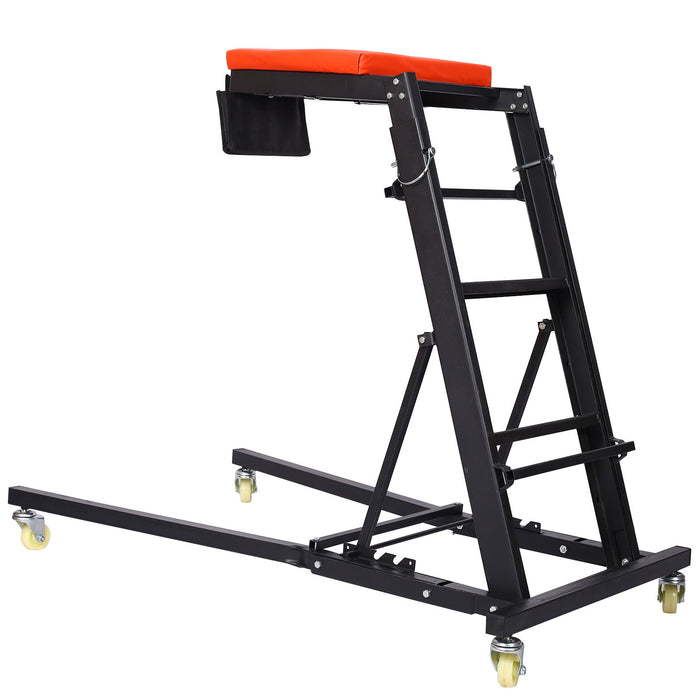 Heavy Duty Foldable Rolling Engine Top Creeper With Padded Deck And Locking Casters - Black
