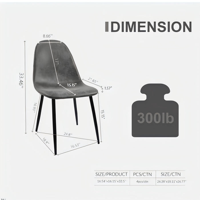Modern Accent Dining Chairs Upholstered Seat, Metal Legs (Set of 4)