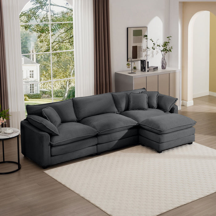 Modern Oversized Modular Cushion Sofa With Ottoman, Low Back, Deep Seating Sofa Set