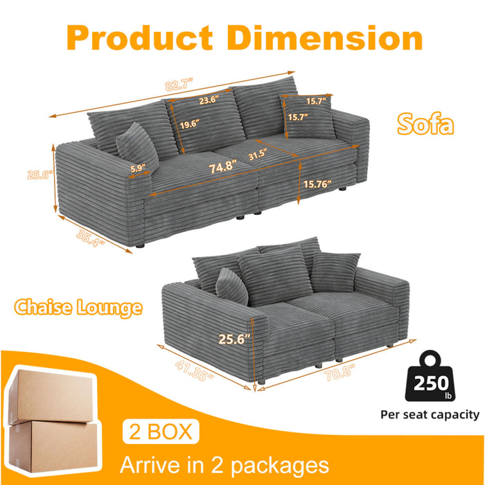 Plush Corduroy 4 Seat Sofa, Modern Comfy Upholstered Sofa Cloud Couch, Deep Seat Couches With Soft Pillows