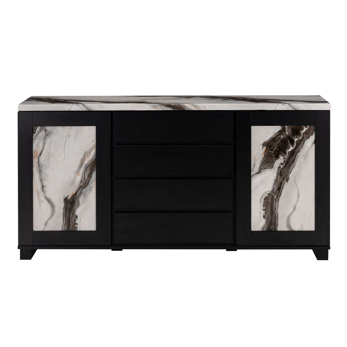 Stacey - Buffet With Storage Drawers And Marble Detailing - Black / Marble