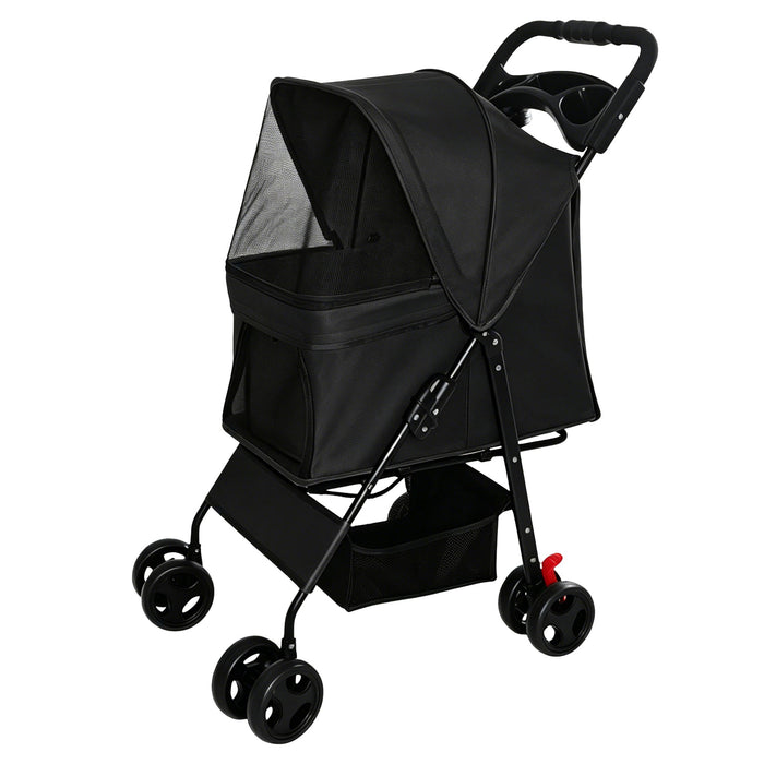 Foldable Pet Stroller For Small Dogs And Cats With Multi Functional Tray