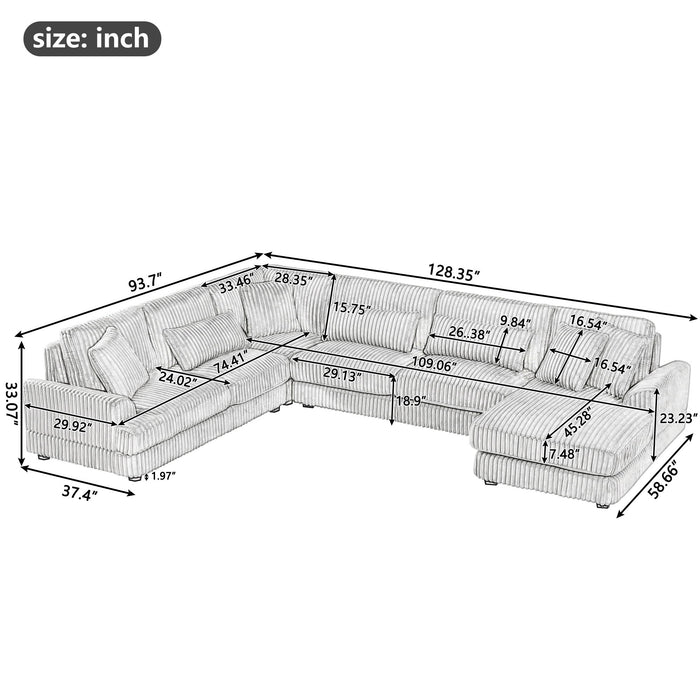 U - Sectional Sofa With Chaise Lounge, Oversized Living Room Couch