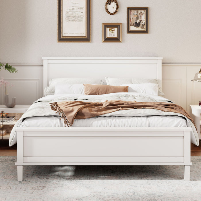 Queen Size Platform Bed With Tapered Pine Legs, No Box Spring Needed - White