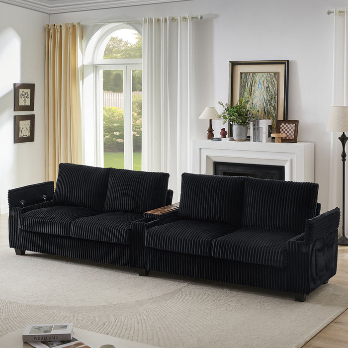 Modern 4 Seater Corduroy Sofa Couch With USB Ports And Hidden Storage