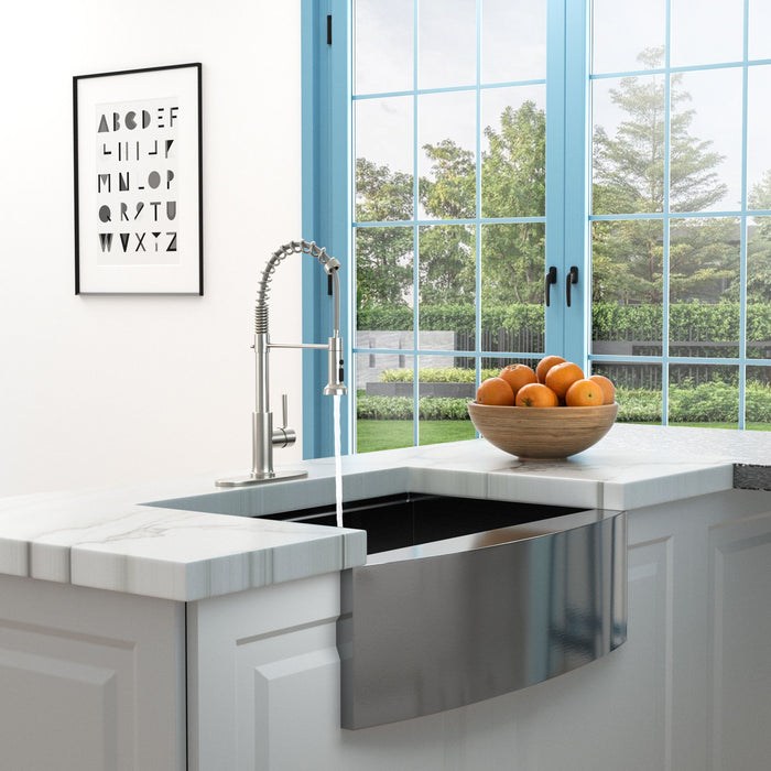 21" Commercial Kitchen Faucet With Dual Function Pull Down Sprayhead In, Stainless Steel - Brushed Nickel