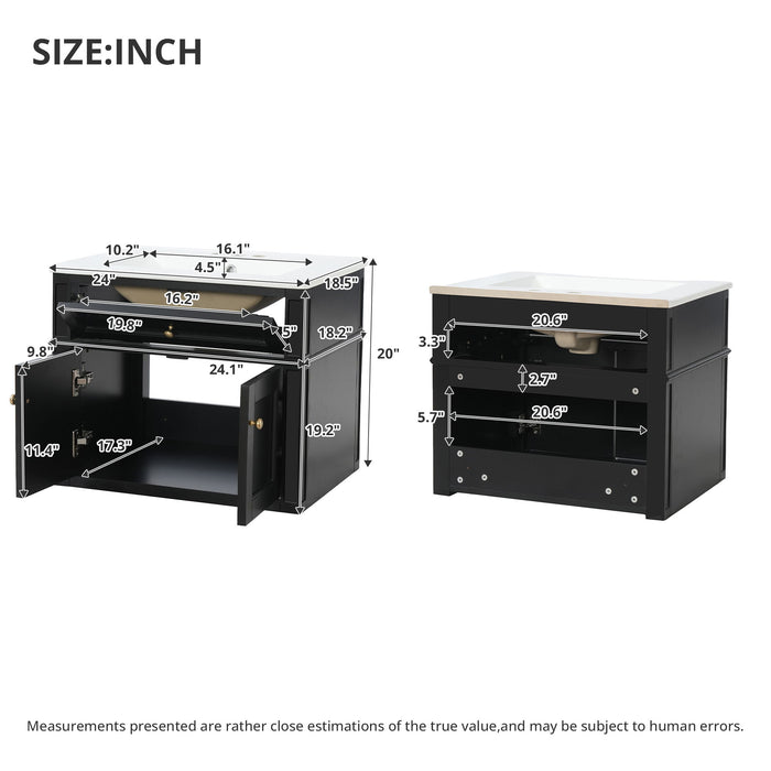 Wall Mounted Bathroom Vanity With Tip Out Drawer And Open Back Design