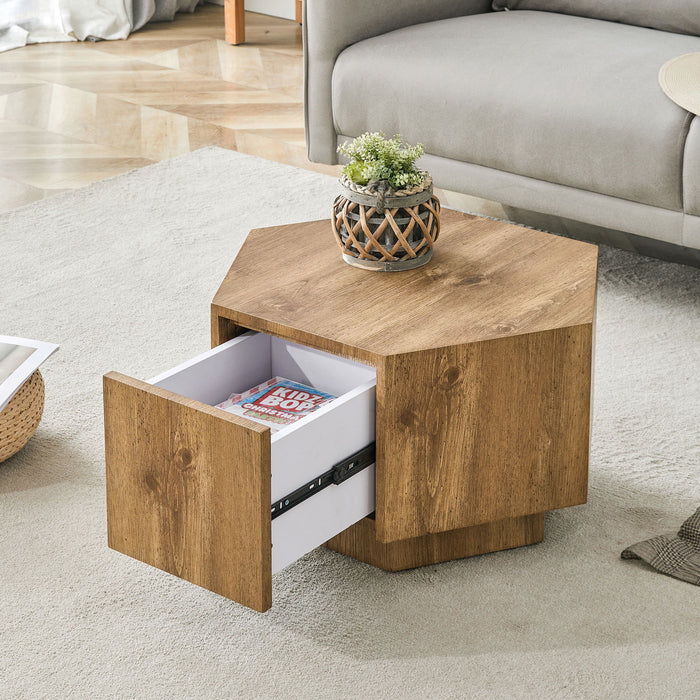 Hexagonal Coffee Table With Drawers - Wood