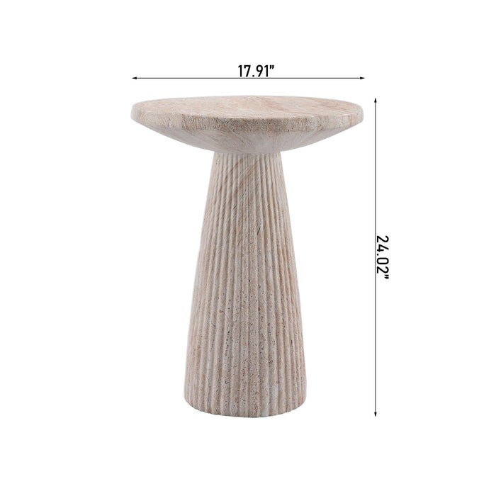 Fluted Pedestal Round Coffee Table - Beige / Yellow