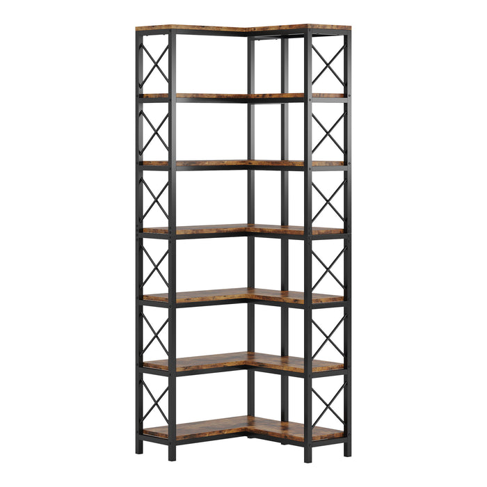 7 Tier Corner Bookshelf, Storage Unit For Living Room