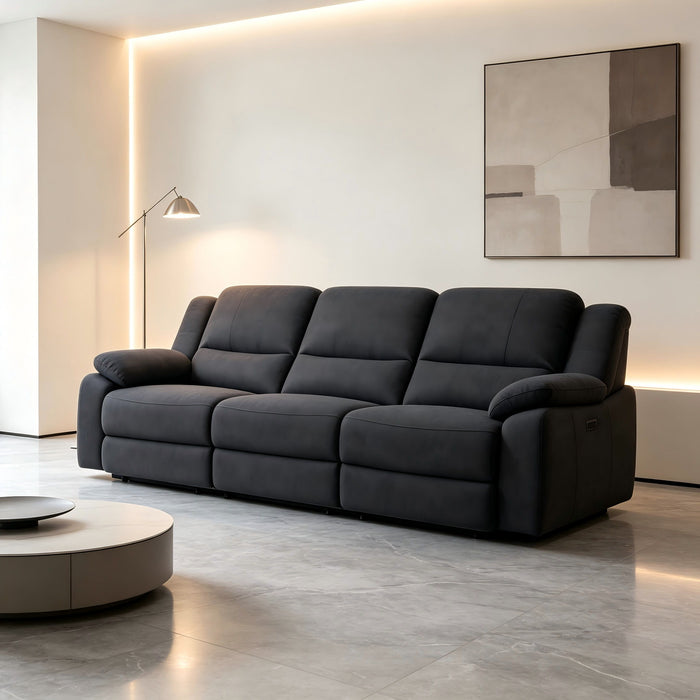 3 Seat Manual Reclining Sofa With Deep Recline - Black