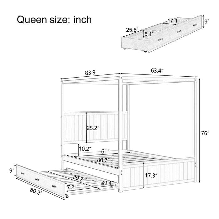 Canopy Platform Bed With Trundle And 3 Storage Drawers