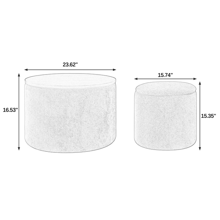 Classic 2 Piece Round Storage Ottoman Set With Drum Shaped Stool