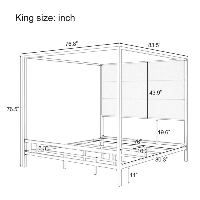 Canopy Bed With Tall Upholstered Headboard, 4 Poster Frame