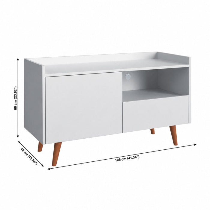 TV Stand For TVs Up To 45" With Open Storage Shelf, Cable Management, 1 Door And 1 Drawer