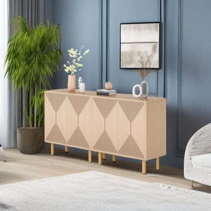 Sideboard Buffet Cabinet With Carved Doors - Yellow