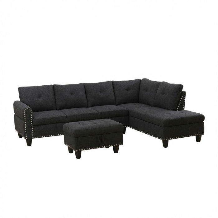L - Shaped 3 Piece Sectional Sofa With Chaise, Storage Ottoman & Cup Holders