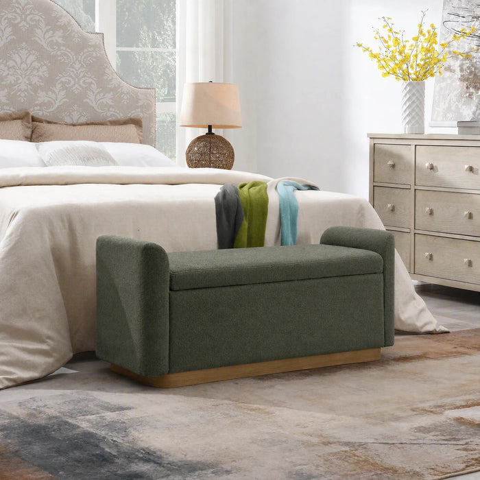 Upholstered Storage Bench With Safety Hinge