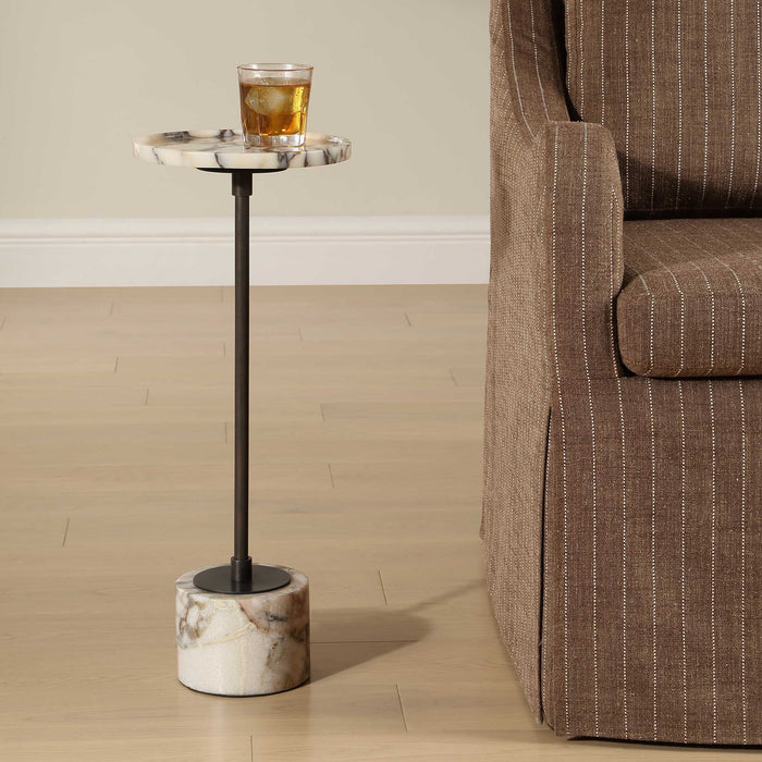 Brunson - White Marble Drink Table - Bronze / White