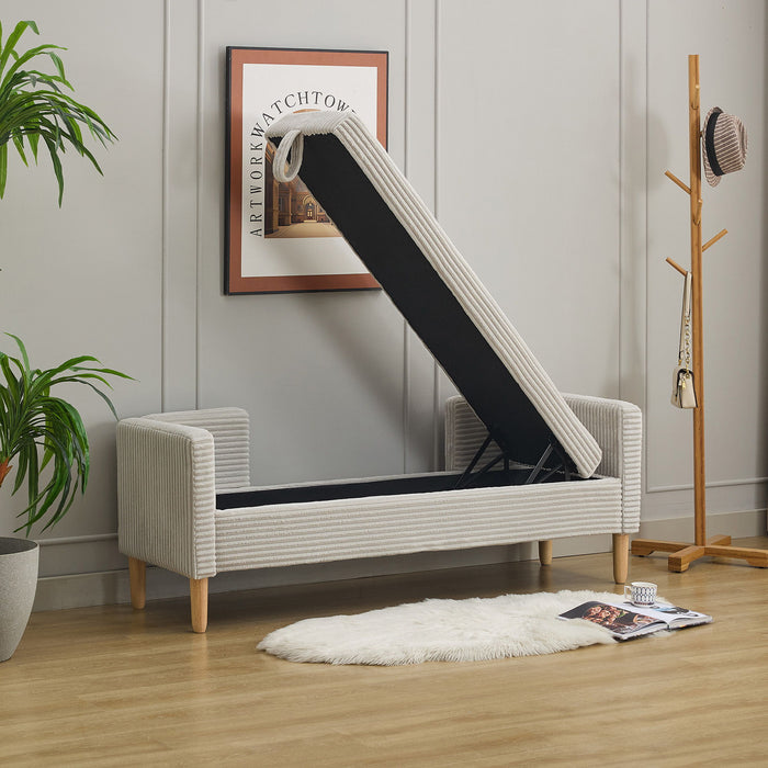 Upholstered Corduroy Flip Top Storage Bench For Living Room