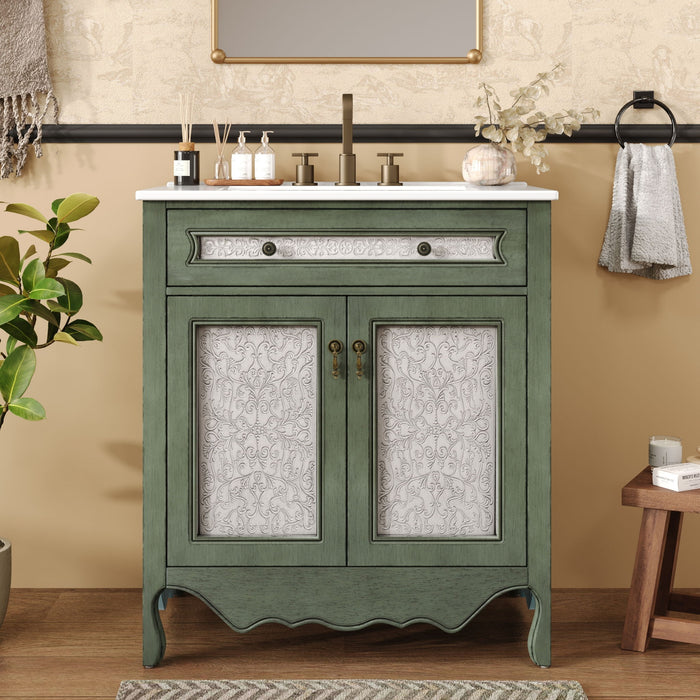 Bathroom Vanity With Rectangle Sink, Tip Out Tray - Antique Blue Green