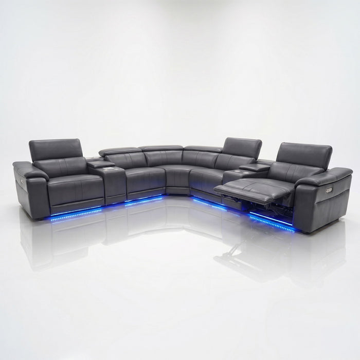 L - Shaped Recliner Sectional Sofa With Bluetooth Speakers, Wireless Charging, LED Lights