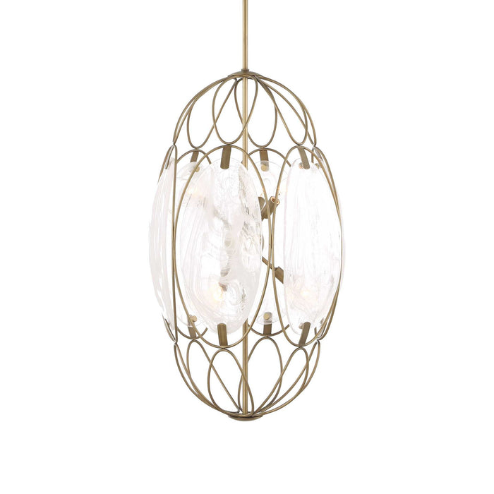 Valencia - 6 Light Glass Panel Pendant - Gold / White