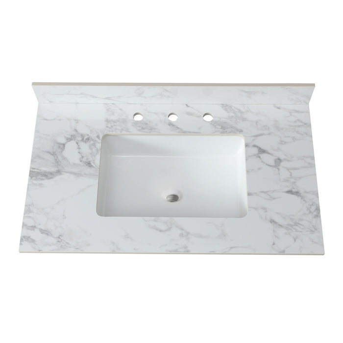 Elegant Sintered Stone Bathroom Vanity Top With Rectangular Undermount Ceramic Sink