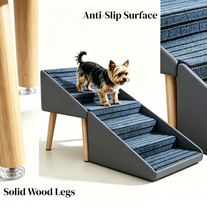 2 In 1 Dog Stairs For Bed And Couch, Foldable 6 Pet Steps - Gray
